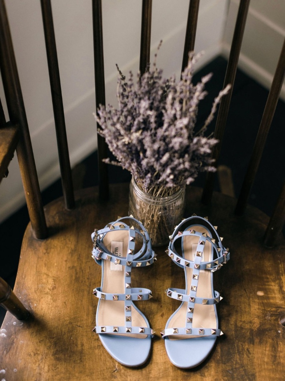 Valentino Blue Studded Block Heel Sandals